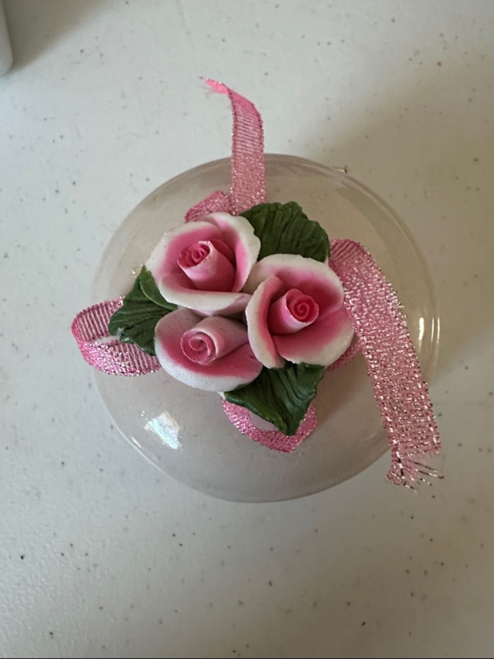 Ceramic Trinket Box Pink Roses Floral Jewelry Holder Vintage Decor